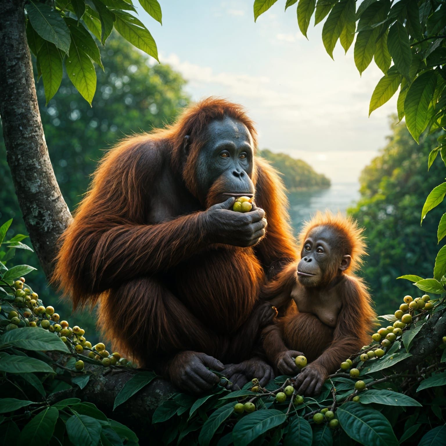Orangutans Relishing Jabon Fruits on Borneo Island