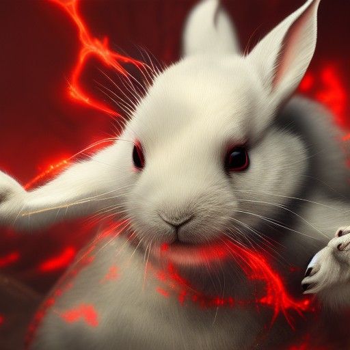 Eerie White Rabbit with Glowing Red Eyes