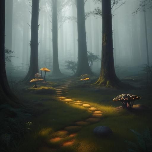 Mystical Sorceress in Enchanted Forest: Oil Painting