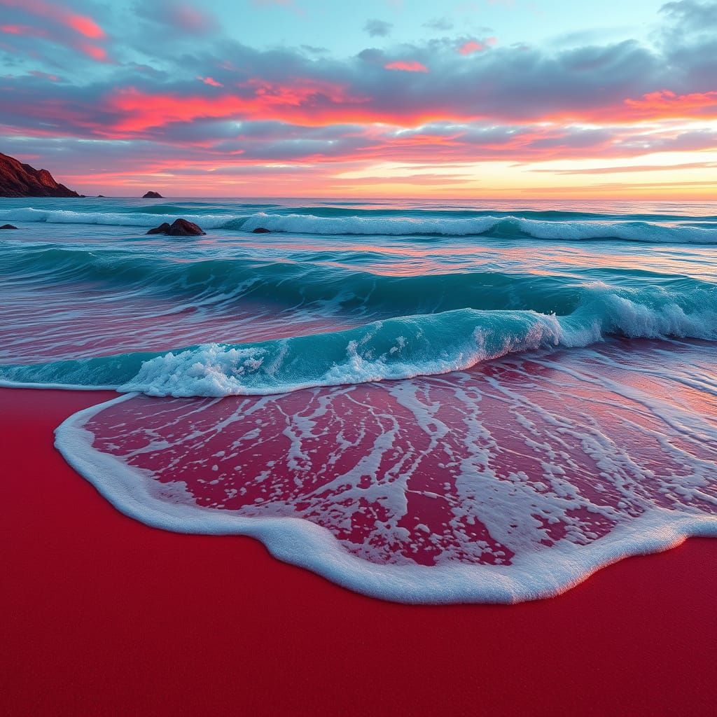 Surreal Beachscape at Sunset in Vibrant Colors