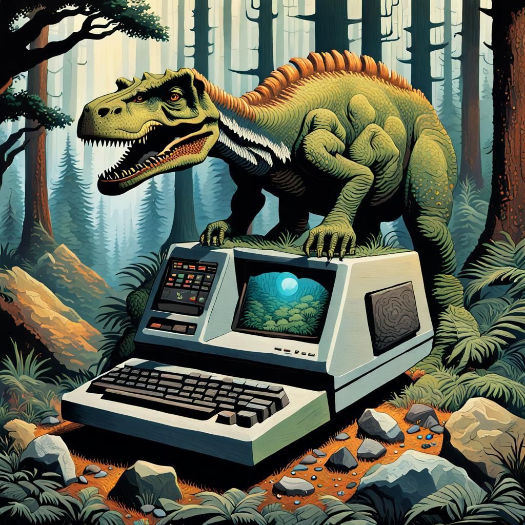 Prehistoric Computer Discovery in Moody Oil Painting