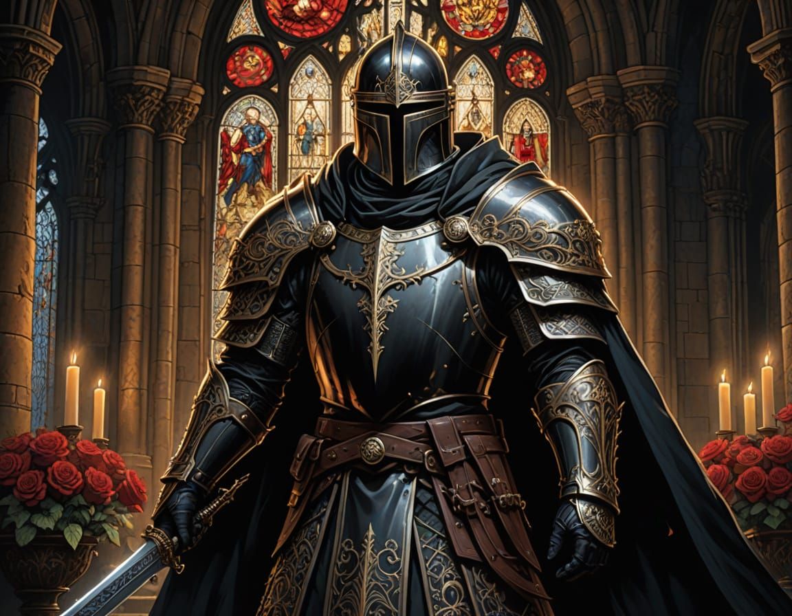 Glorious Monarch King Knight with Ornate Shield in Gothic Ca...