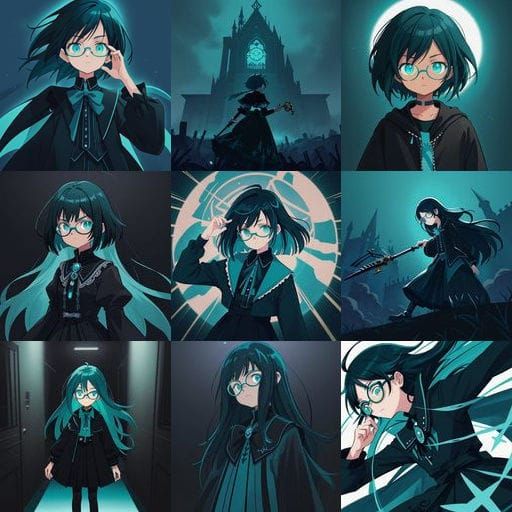 Gothic Teenage Girl in Teal and Black Kingdom Hearts Attire