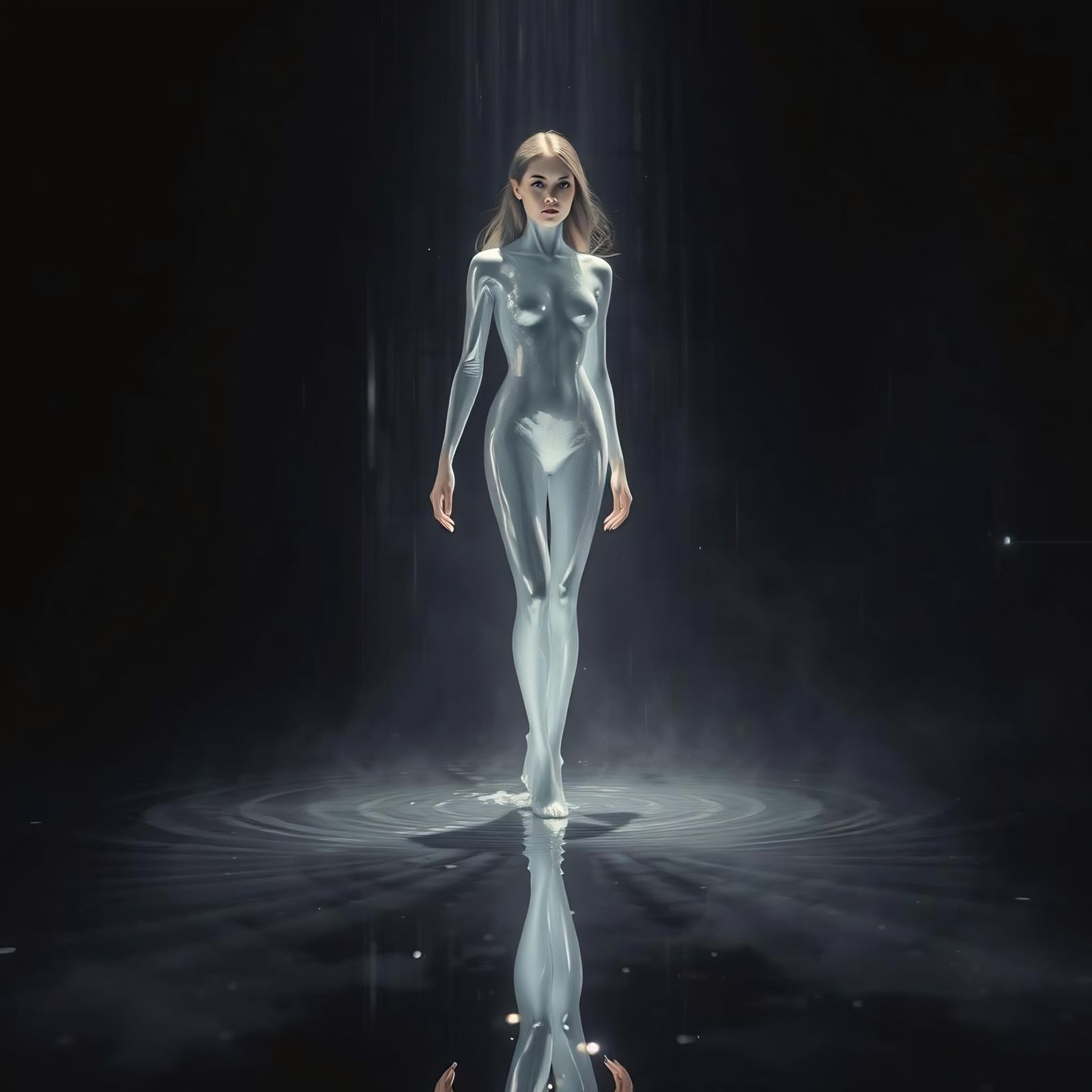 Ephemeral Water Woman in Mirrored Room: Photo-Realistic Drea...