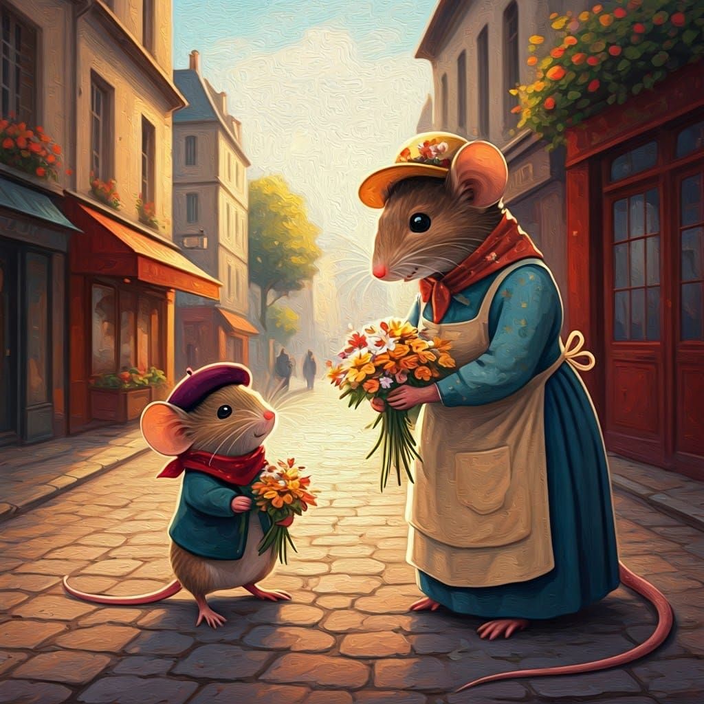 Mouse Family in French Impressionist Style
