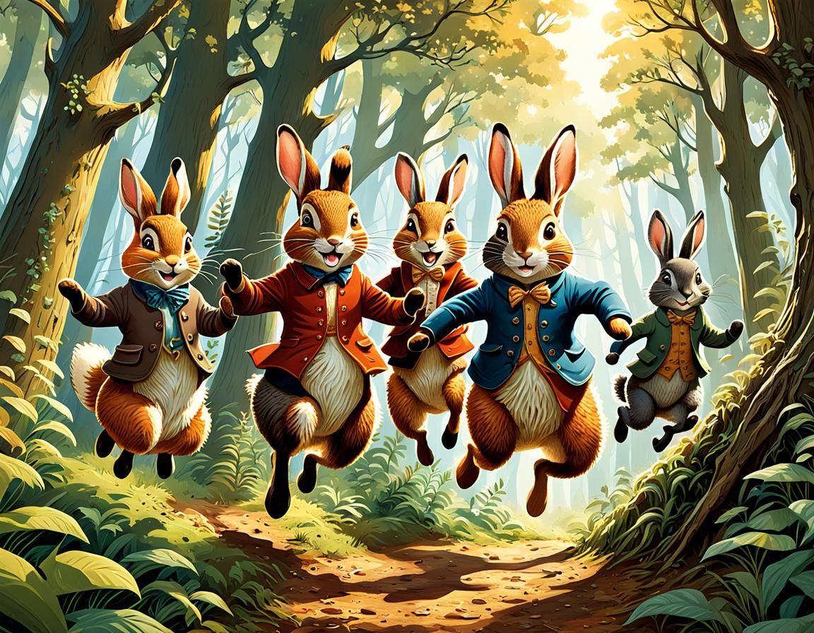 Whimsical Forest Animals in Sunny Storybook Illustration