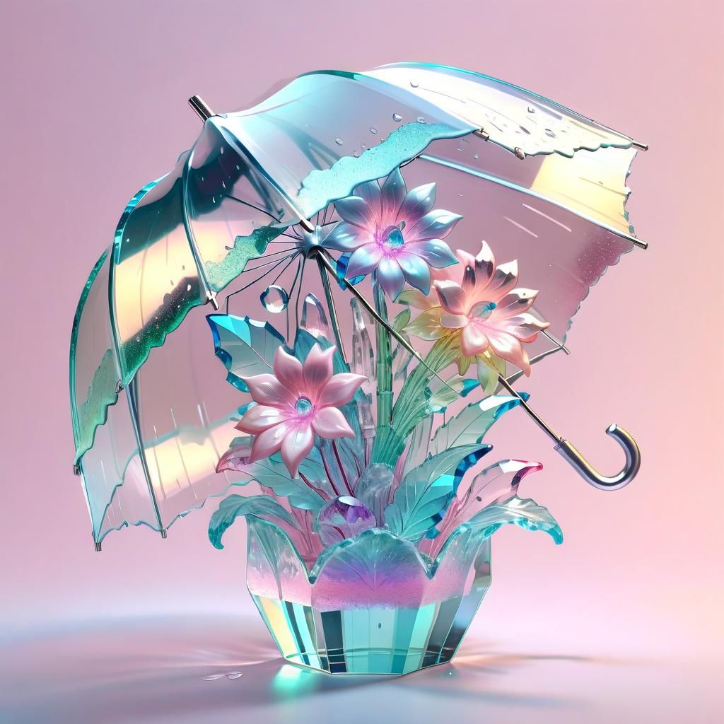 Crystalline Pastel Flower Under Crystal Umbrella