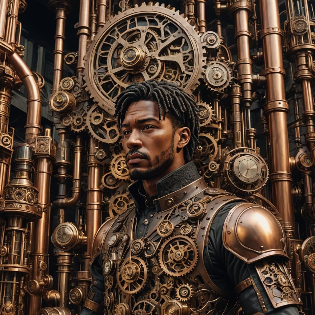 Steampunk Sculpture of Derrick Rose in Industrial Cityscape