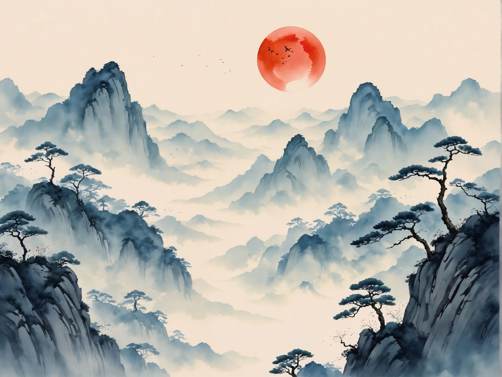 Classical Chinese Watercolor Landscape Painting