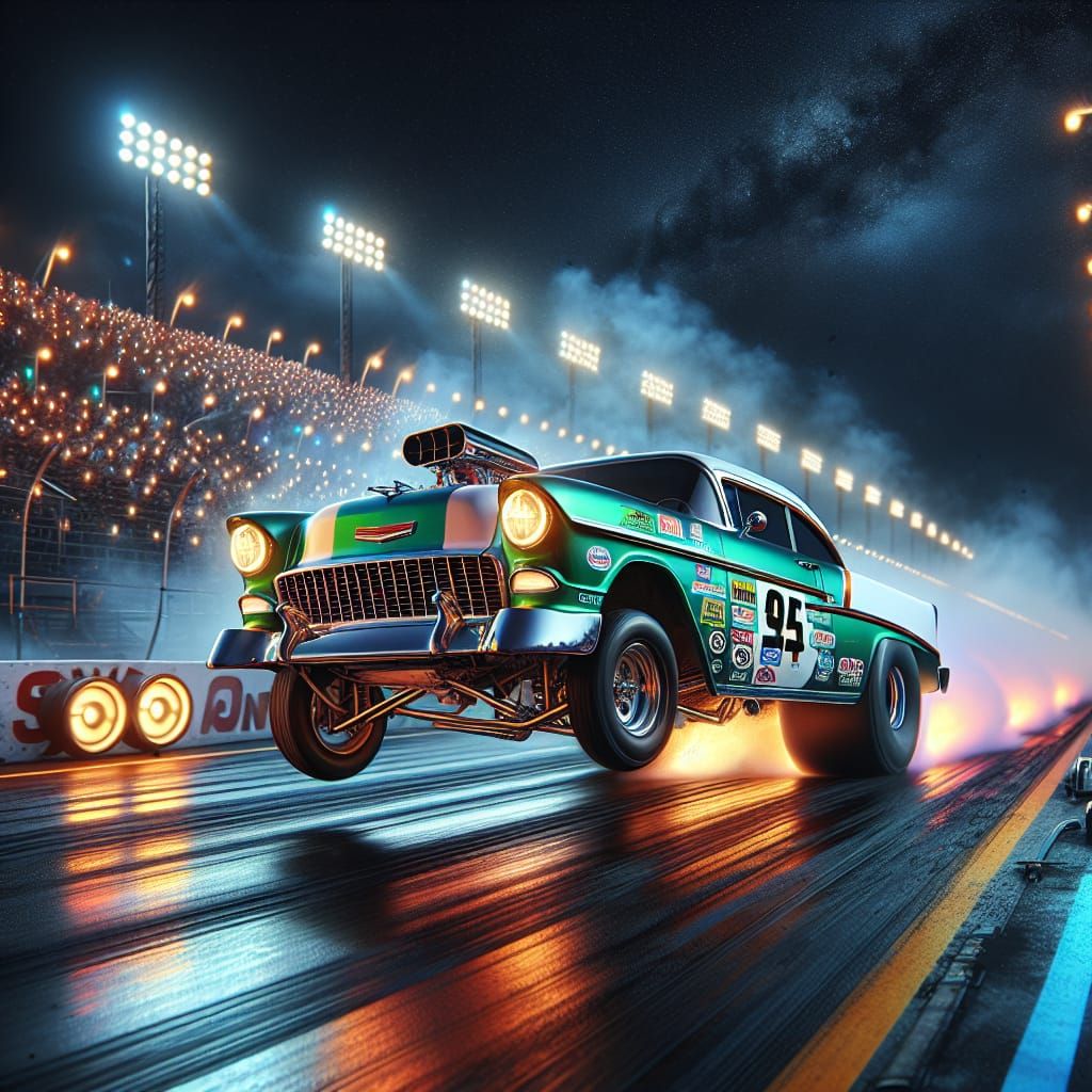 1955 Chevy Drag Race Wheel Stand, 3D Render