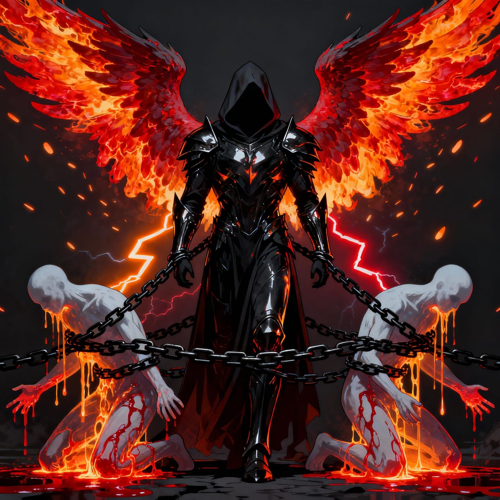 Dark Angel with Fiery Wings in Dramatic Digital Painting
