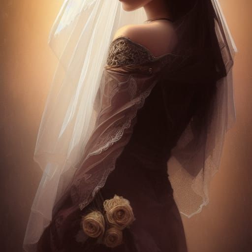 Gothic Bride Portrait in Art Nouveau Style