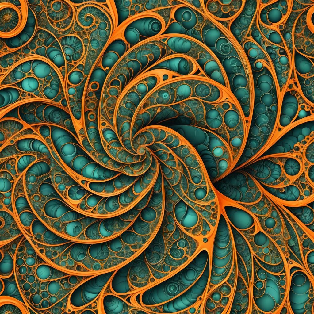 Abstract Orange Emerald Fractal Spiral in Vector Style