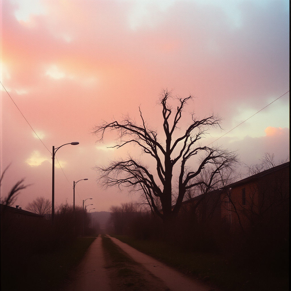 Dreamlike Cinematic Scene with Pale Clouds and Dead Sun