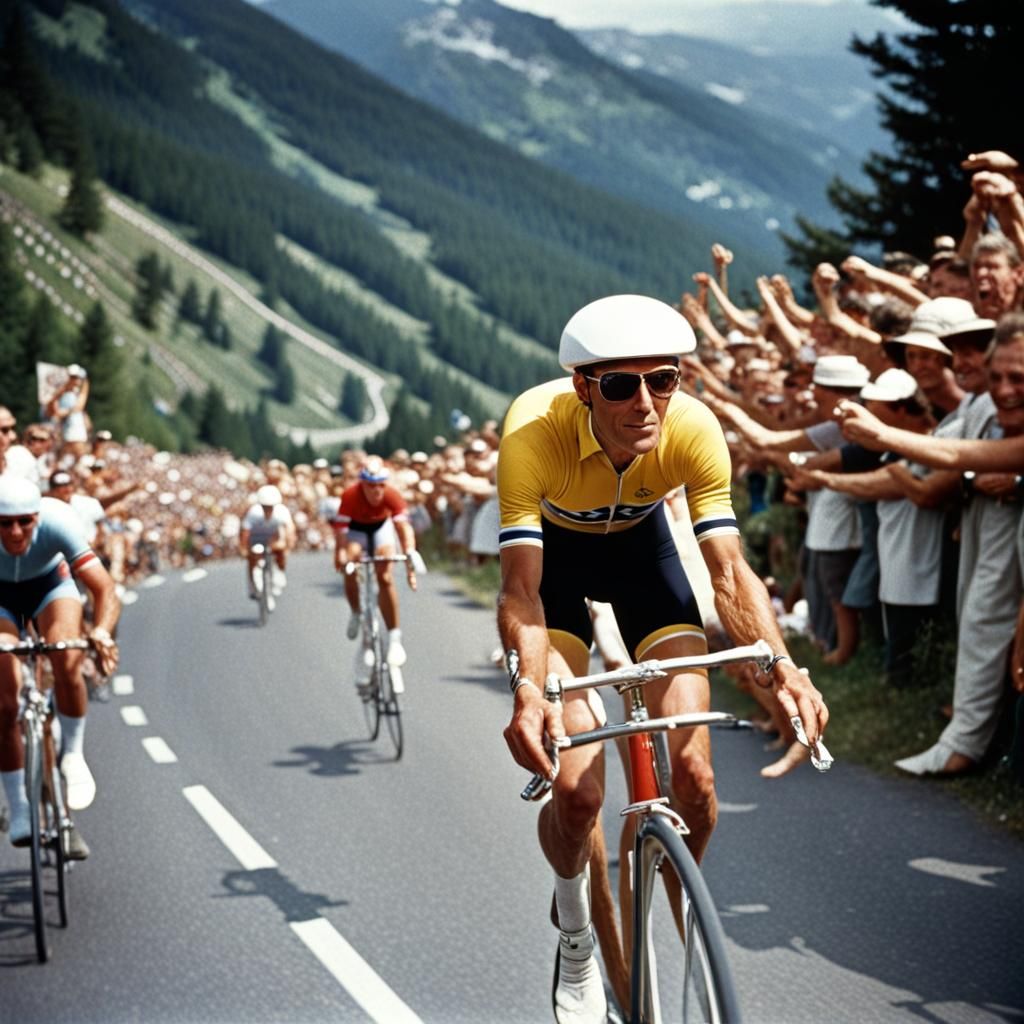 Tour de France Cyclist in 1960s Color Photo