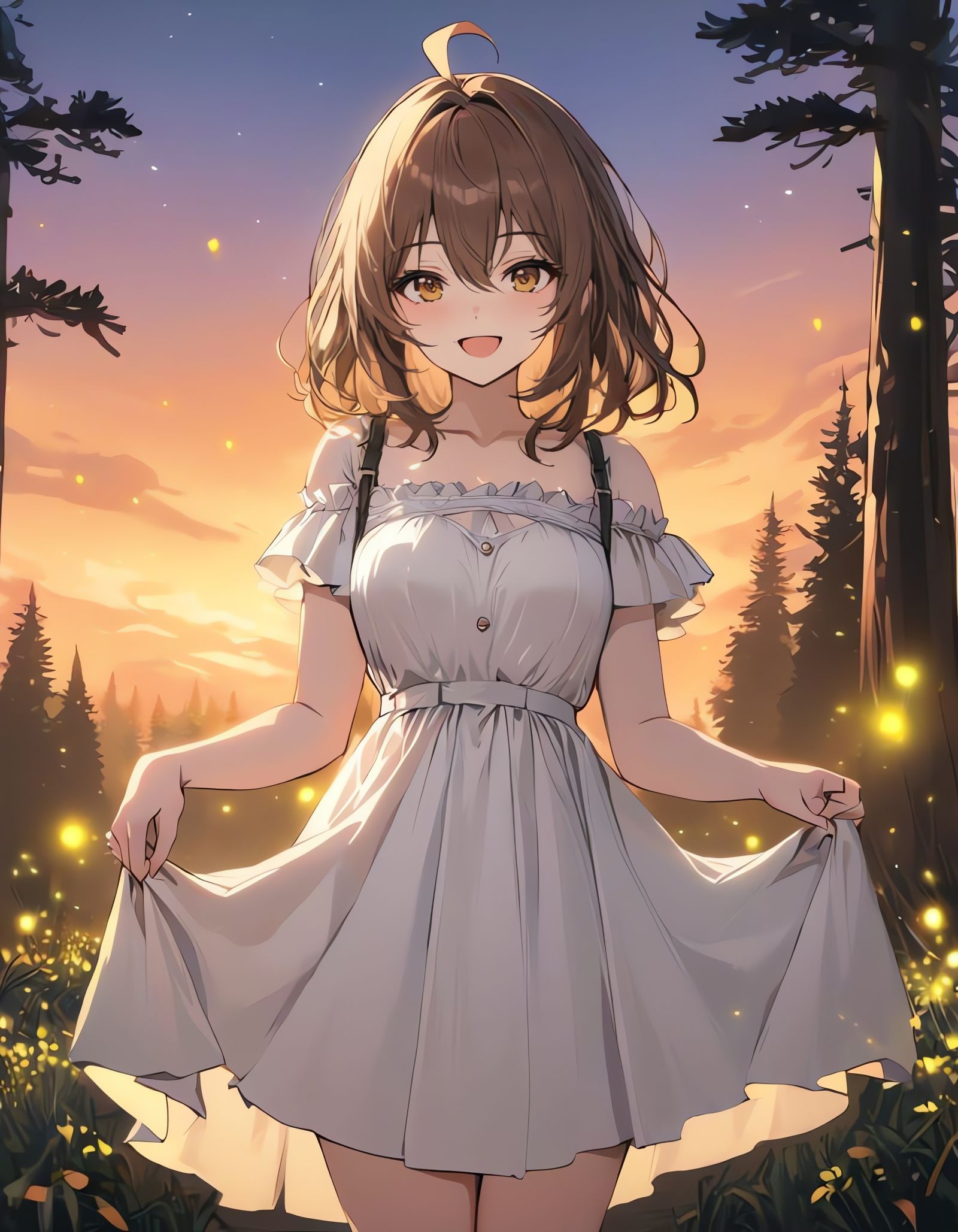 A Young Woman Smiles Under the Twilight Sky