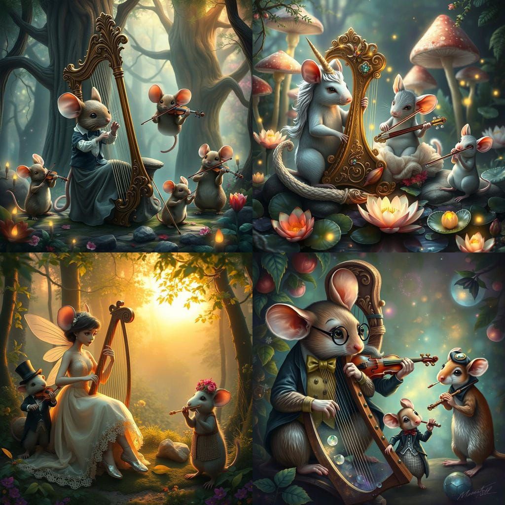 Fantastical Rodent Orchestra in Vibrant Fantasy Art