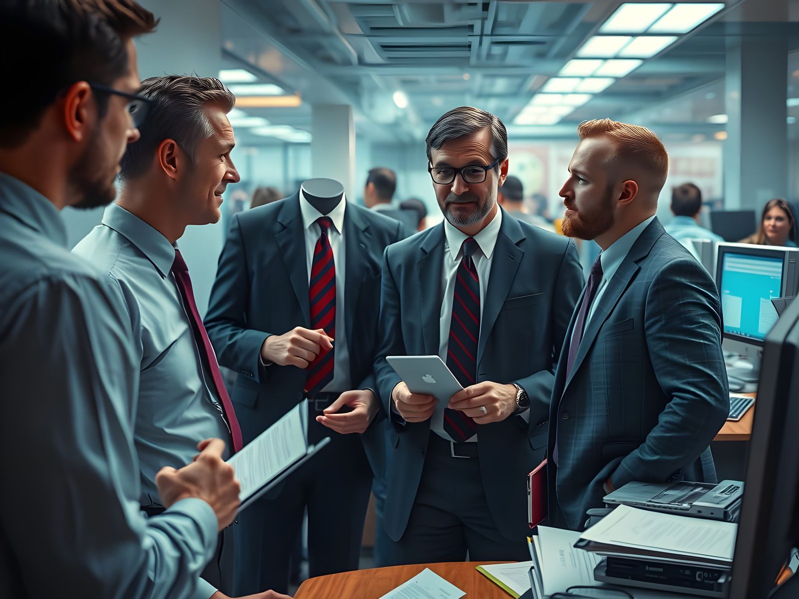 Colleagues Meeting in a Busy Office