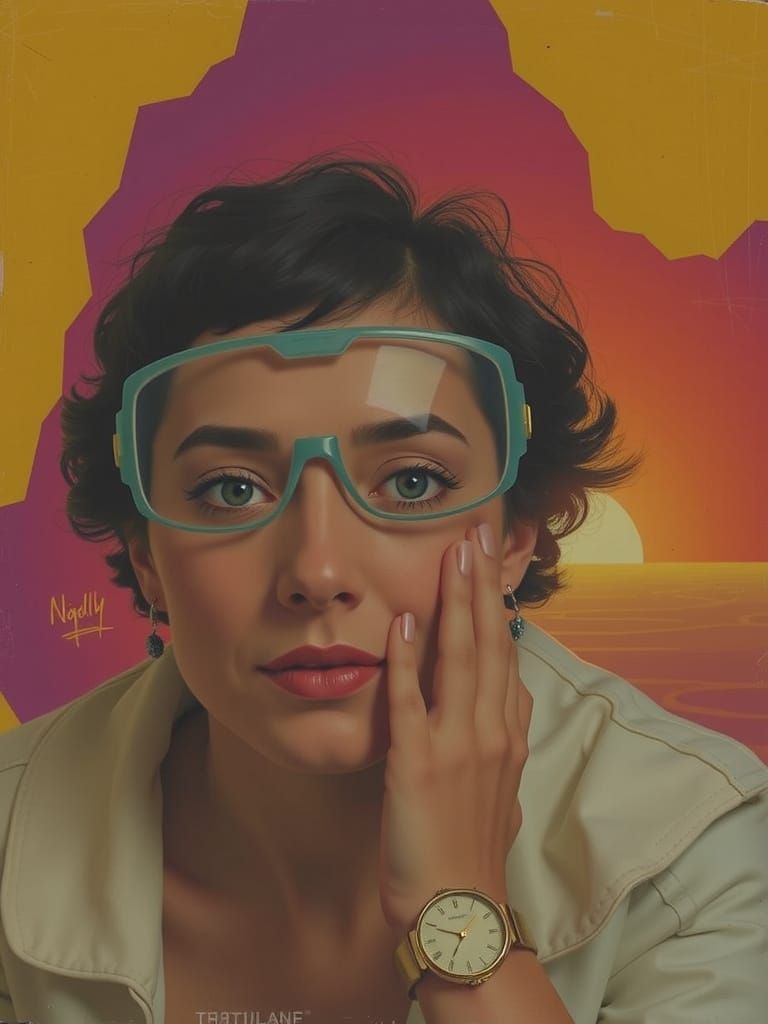 Surreal Futuristic Woman in Vibrant Yellow and Blue Ukiyo-e ...