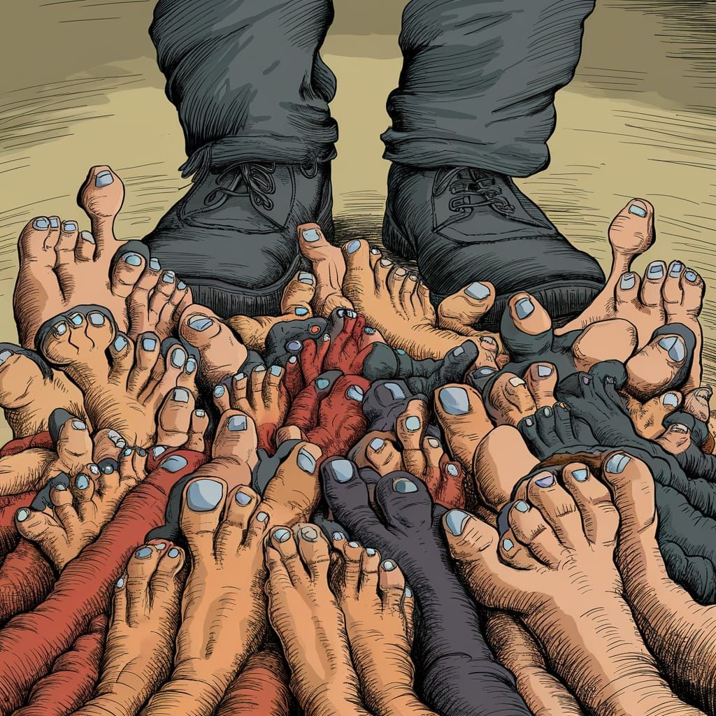 Chaotic Toes Illustration with Oversized Shoes