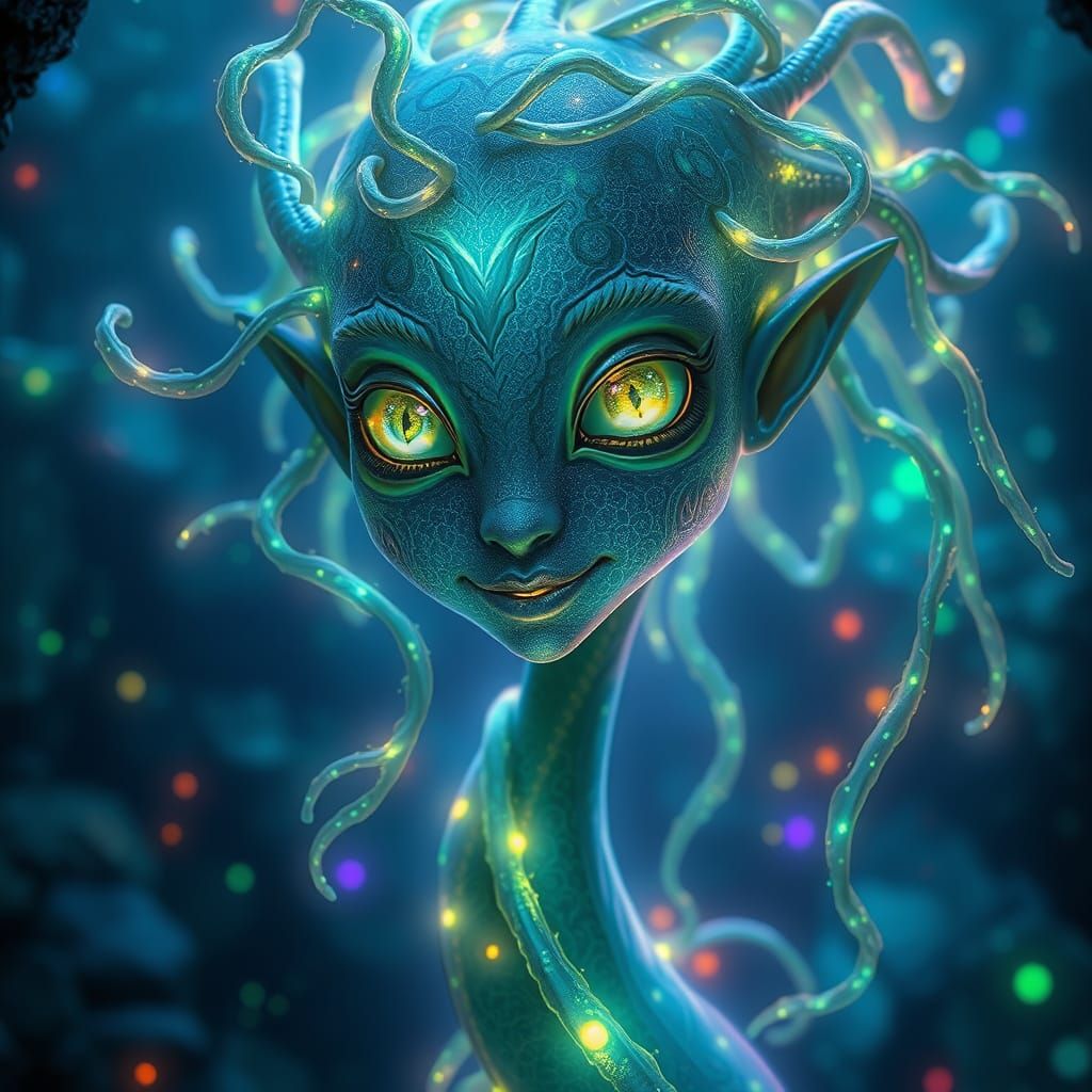 Bio-Luminescent Fantasy Avatar in Ethereal Underwater Realm