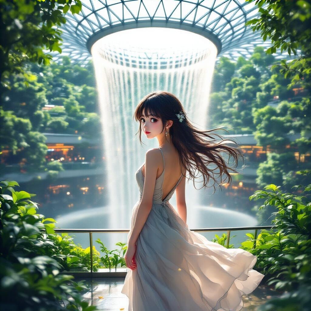 Japanese Lady at Singapore Jewel, Anime-Inspired Art