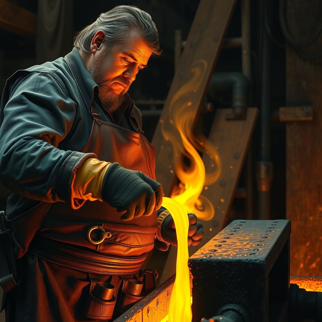 Blacksmith Creates Golden Musical Note, Industrial Realism