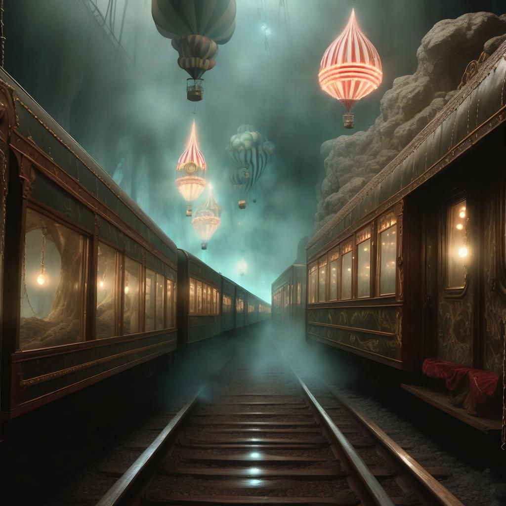 Creepy Liminal Circus on a Fantastical Railroad