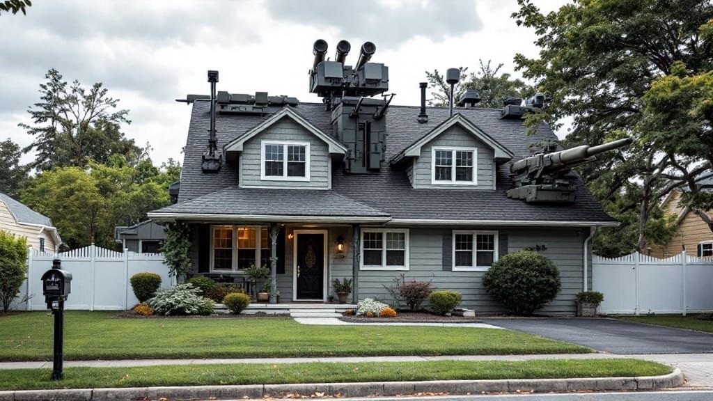 Suburban Fortress in Cyberpunk Style