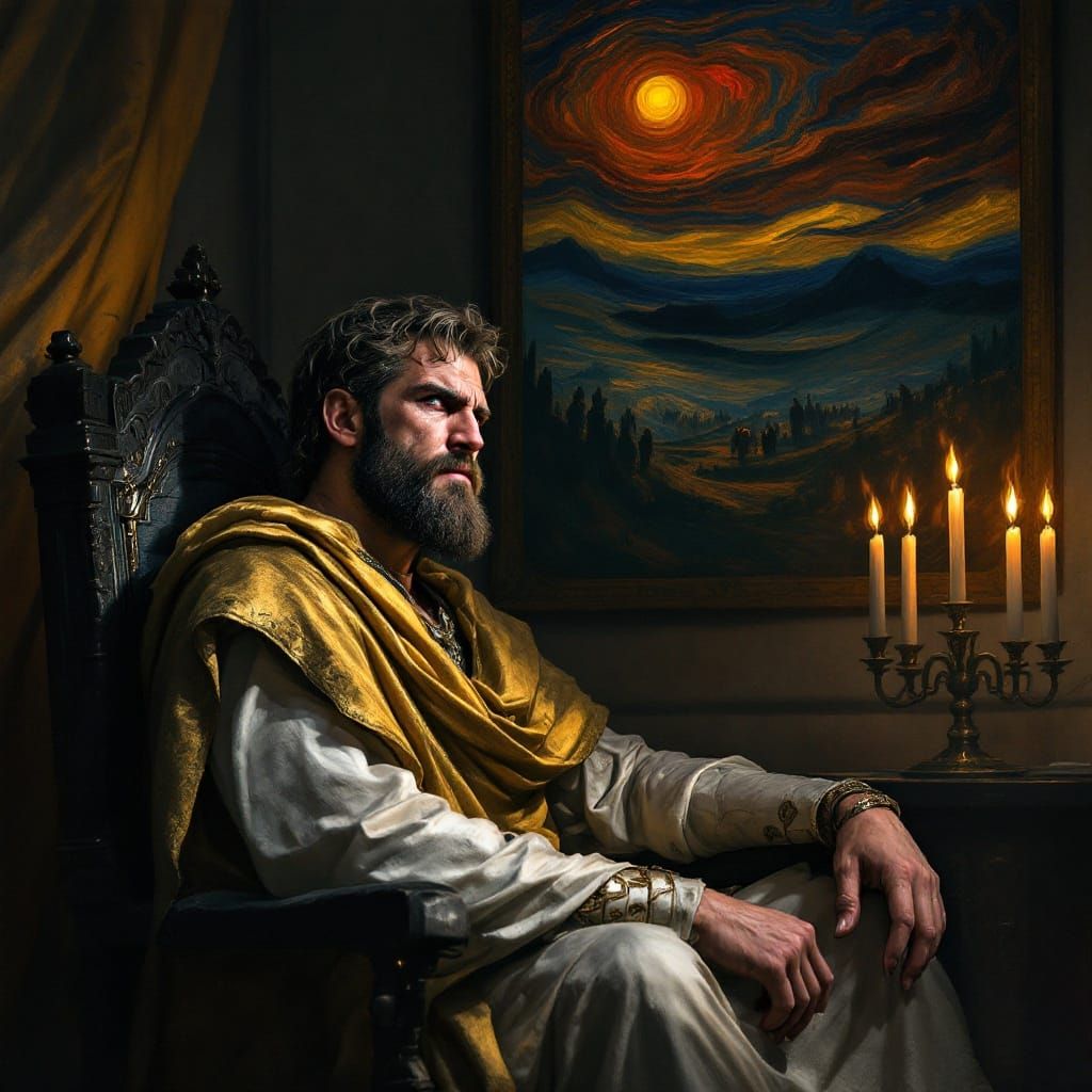 Saul's Jealousy: Brooding King in Expressionist Art