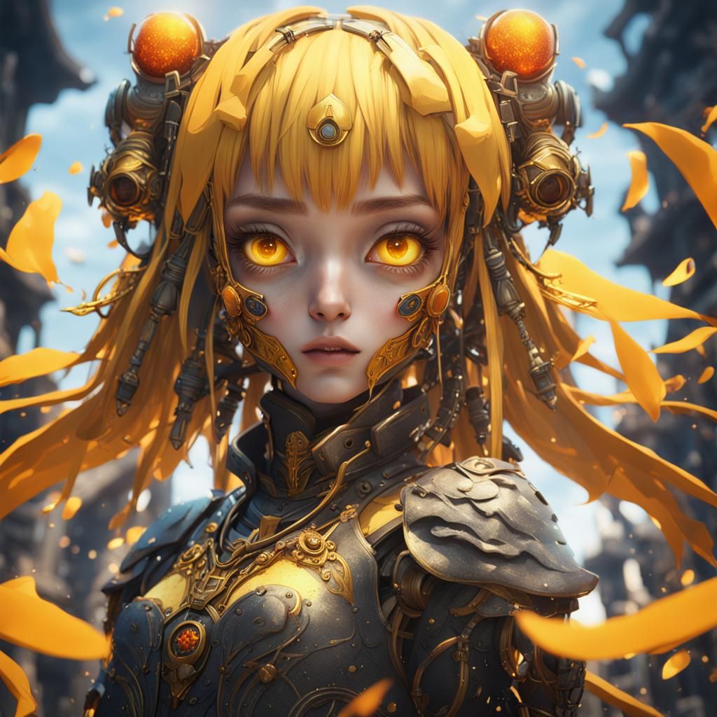 Anime Girl with Orange Eyes: Detailed Matte Painting