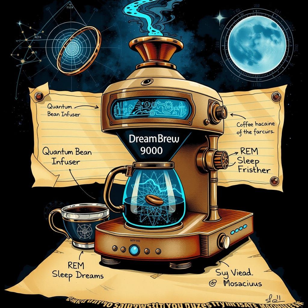 An exploded schematic of a fantastical invention — the Dream...