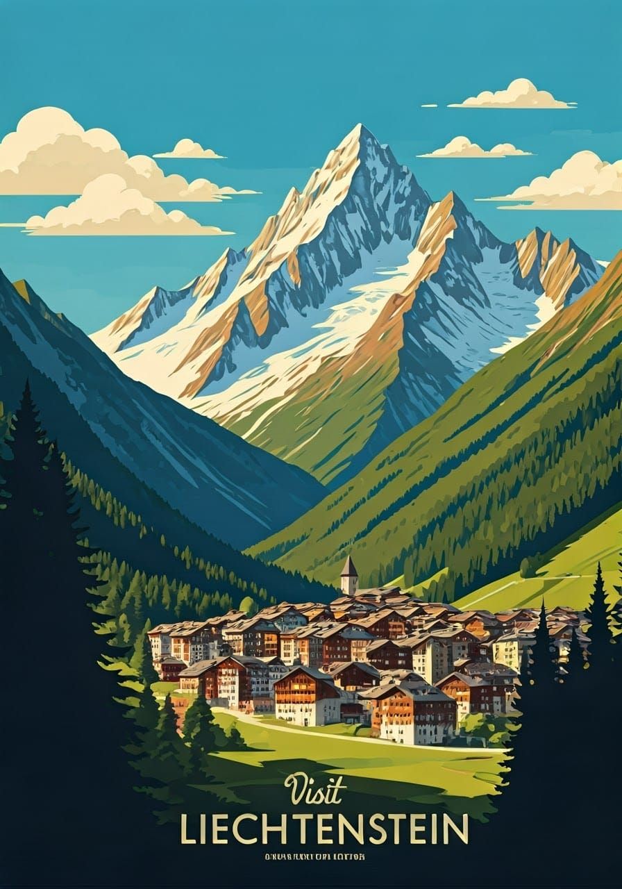 Liechtenstein Travel Poster in 1970s Style
