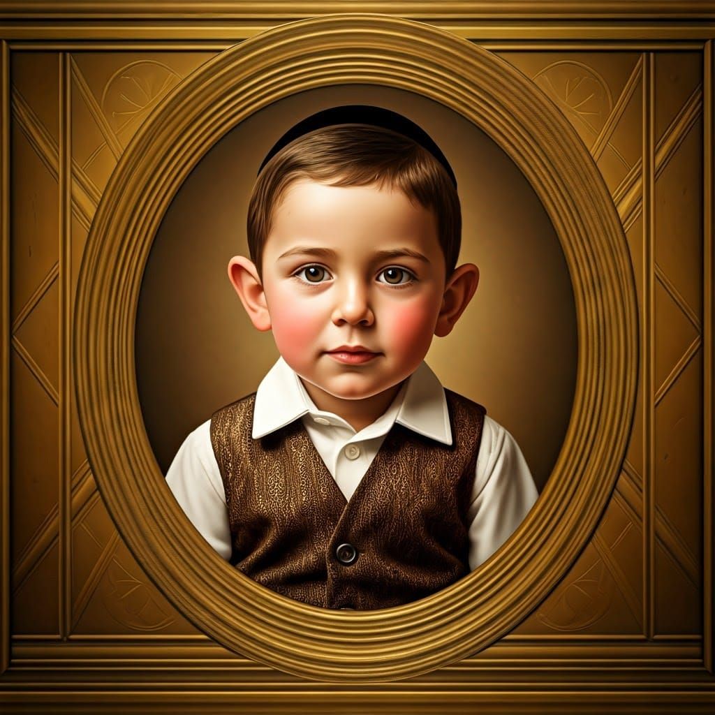 Portrait of a Young Haredi Boy in Golden Frame