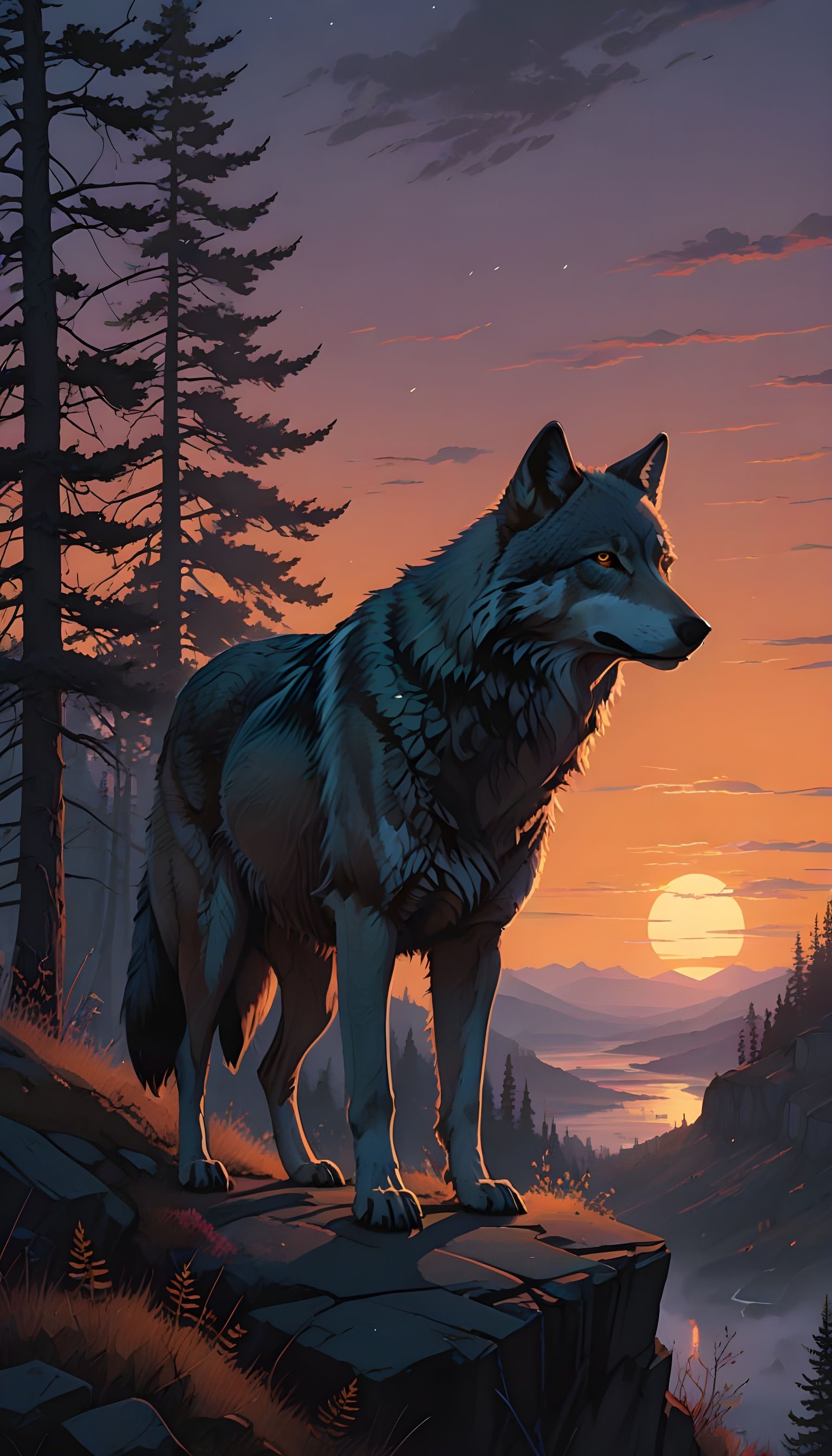Majestic Wolf Under Twilight Sky