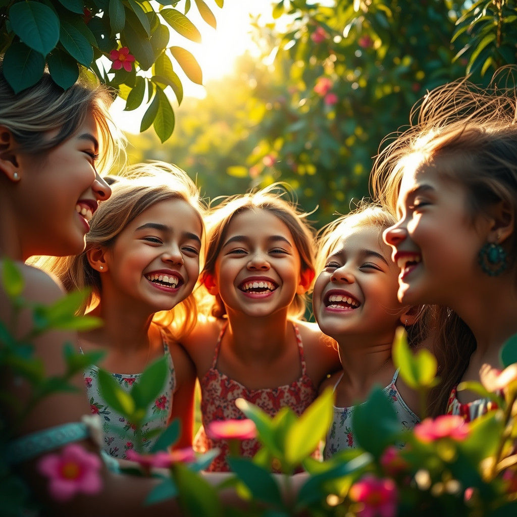 Girls Laughter in Sunlit Fantasy World