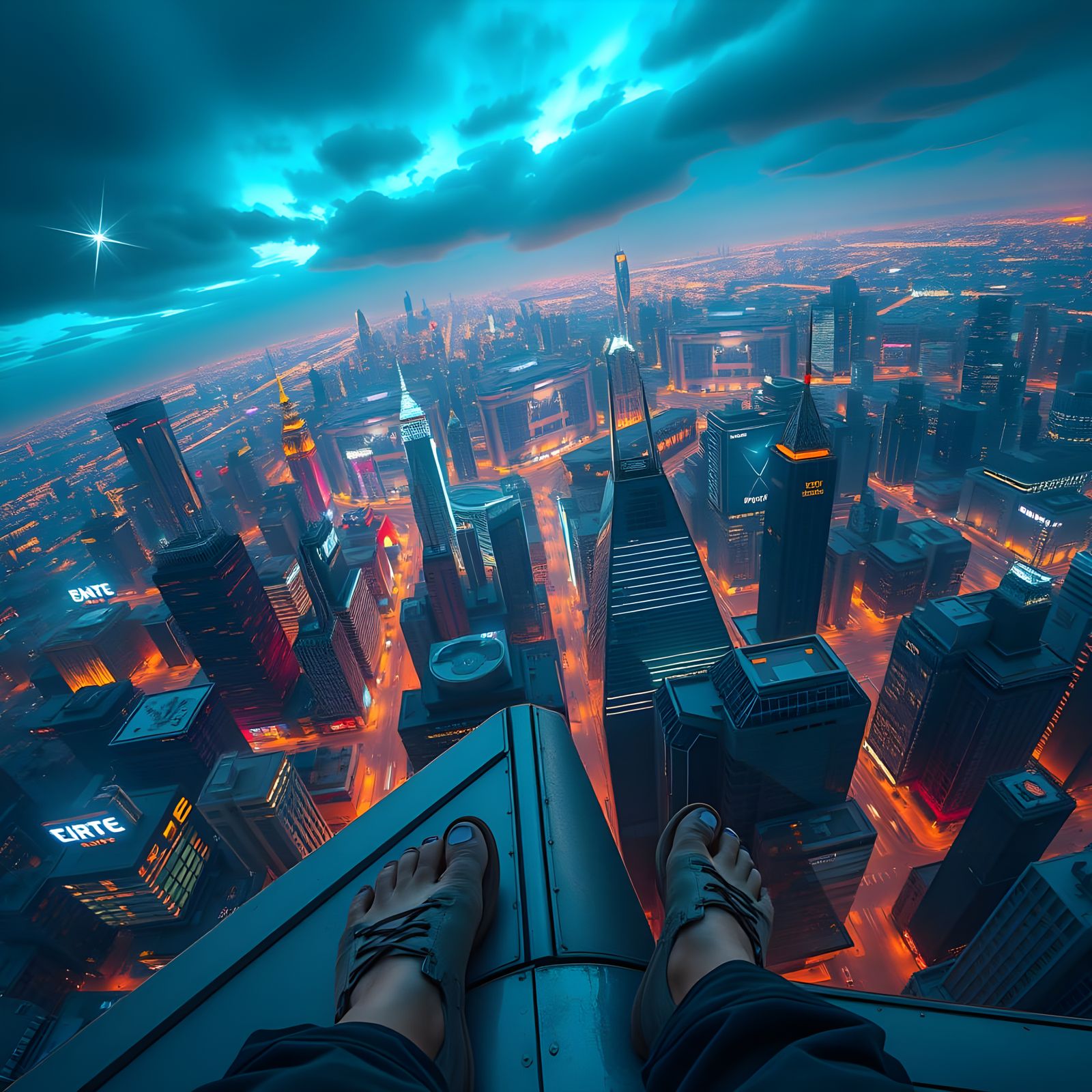 Ethereal Cityscape from a Rooftop Perch