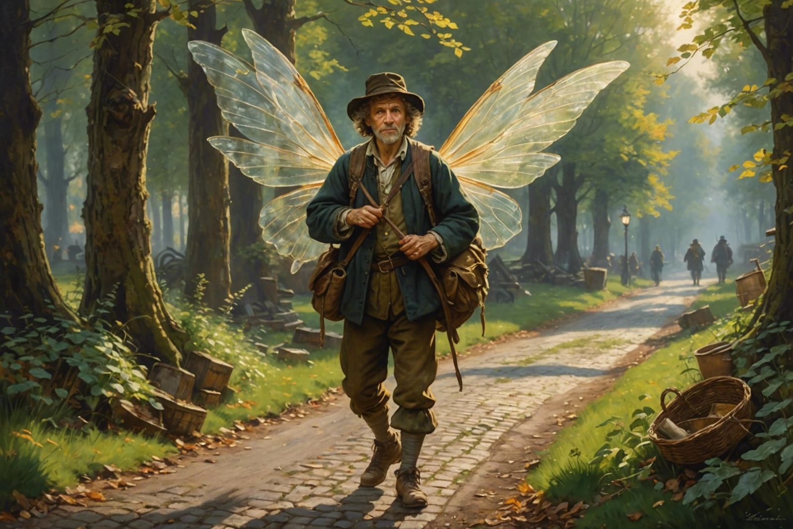 Fairy Wandering in Town as Oil Painting