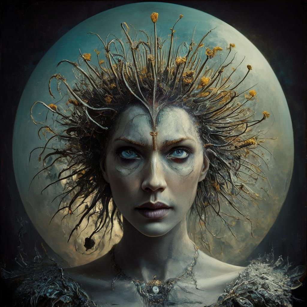 Epic Surrealist Moonlit Landscape with Poisonous Blooms