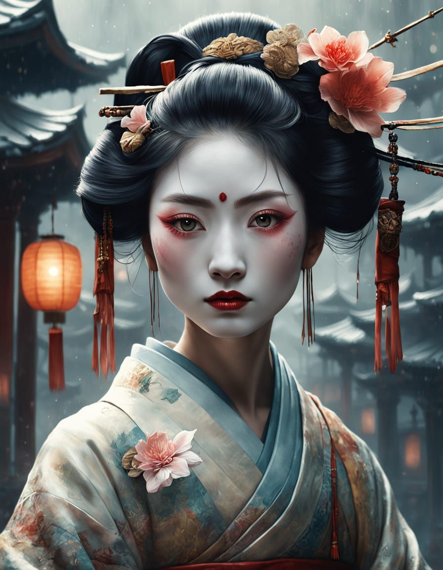 Ethereal Geisha Portrait in an Impressionistic Fantasy Style