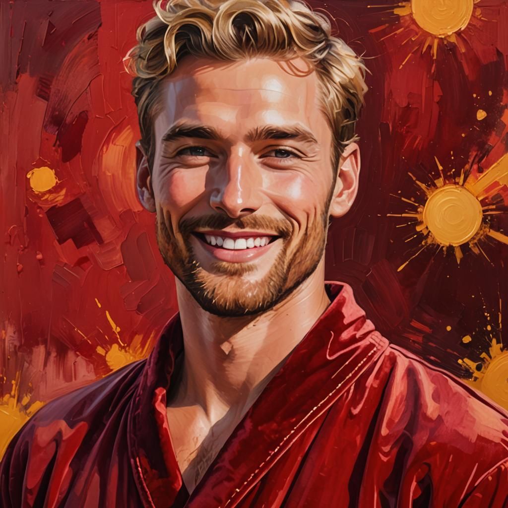 Handsome Man in Red Robe: Vibrant Pop Art Portrait
