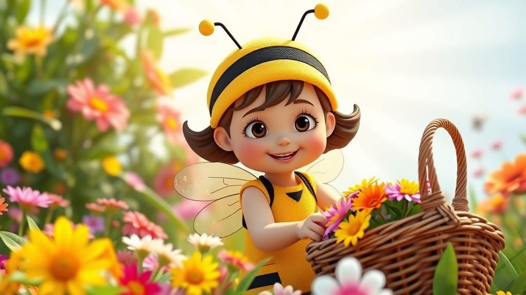 Joyful Bee Girl in Vibrant Garden