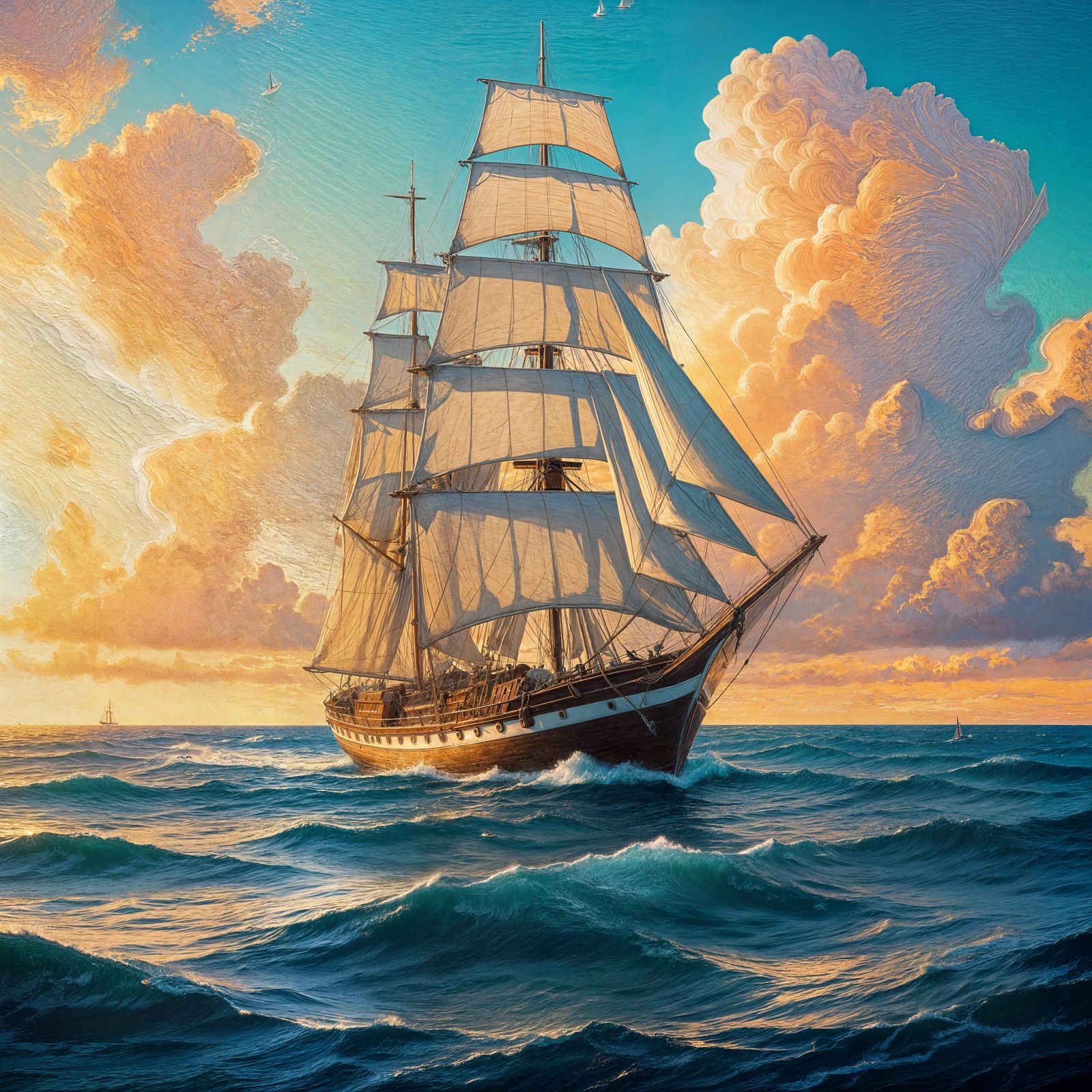 Sailing Boat at Sunset: Impasto Oil Painting