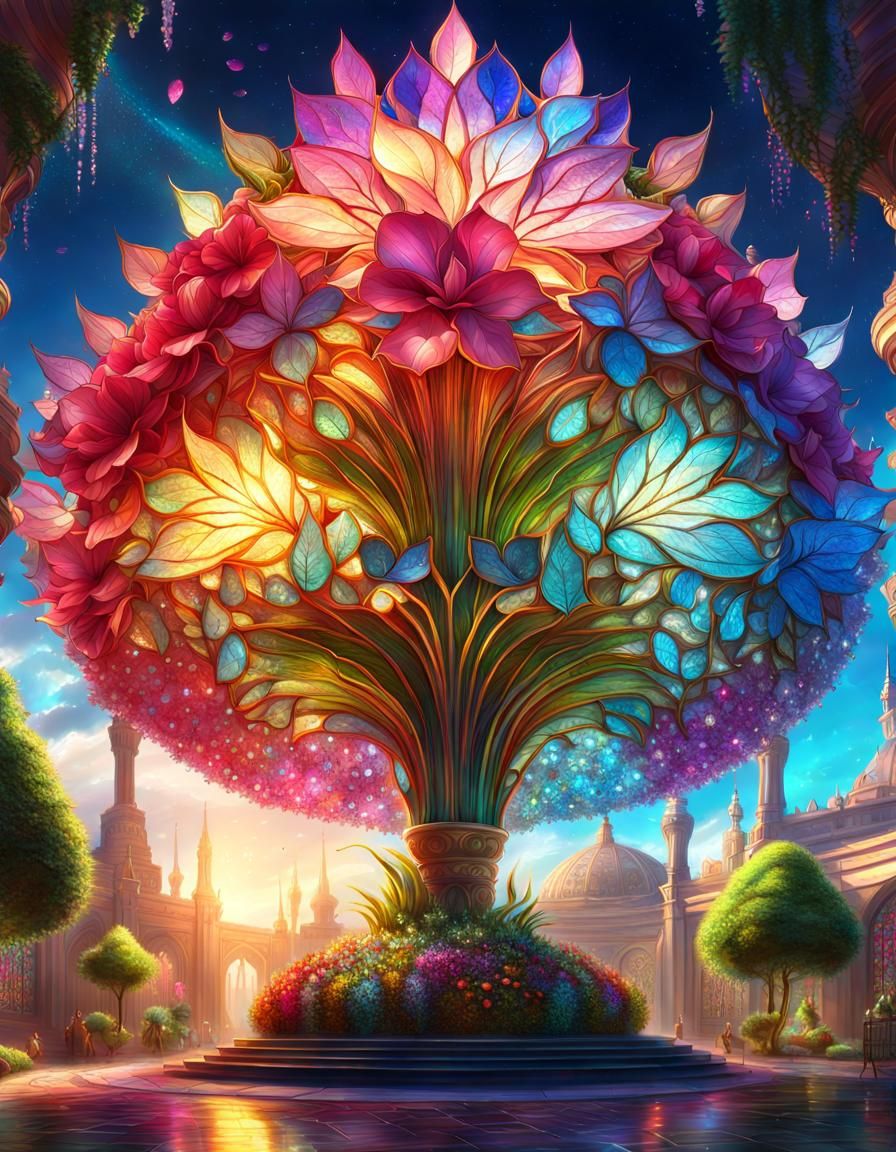 Magical Stained Glass Plant Casting Colorful Rays