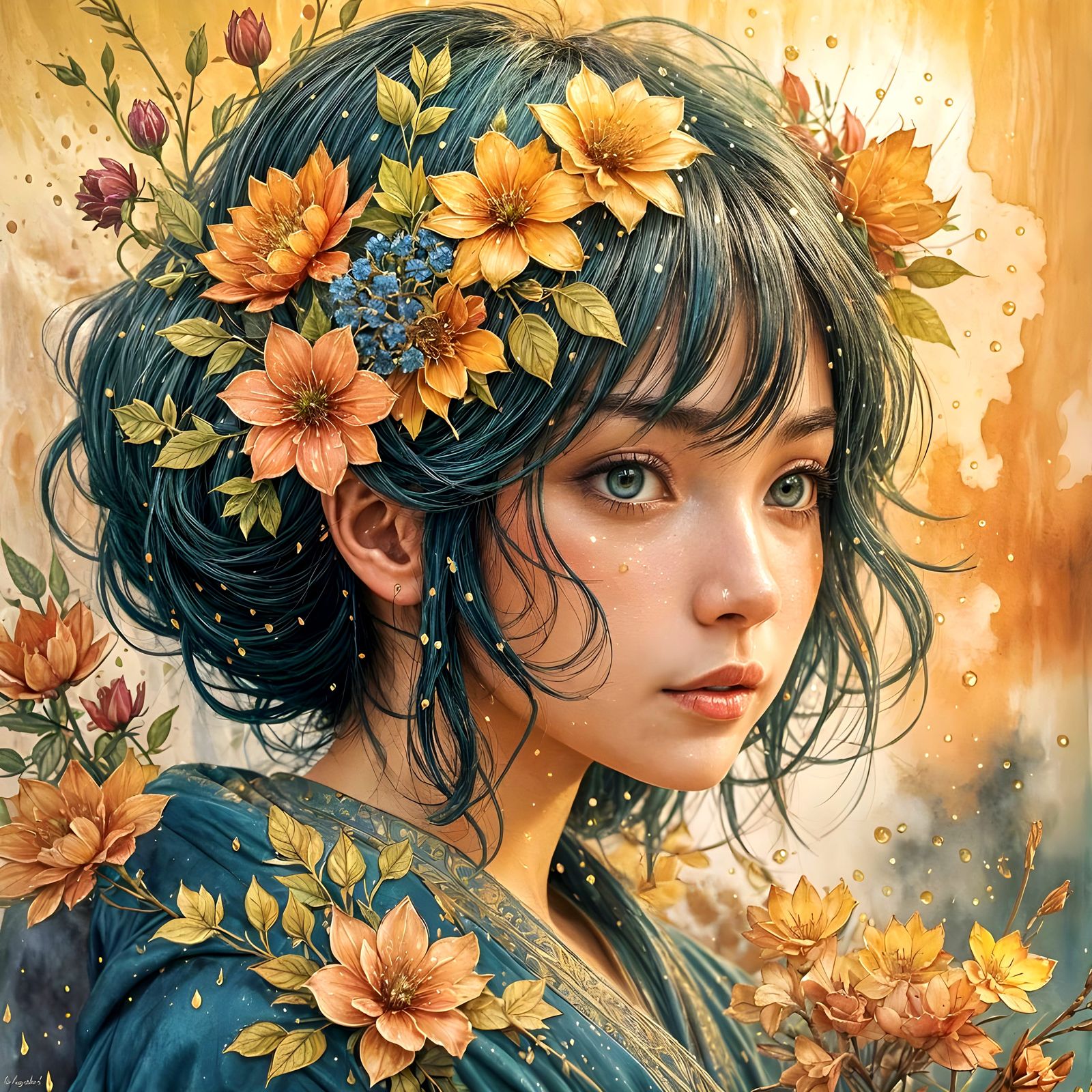 Vibrant Watercolor Floral Scene