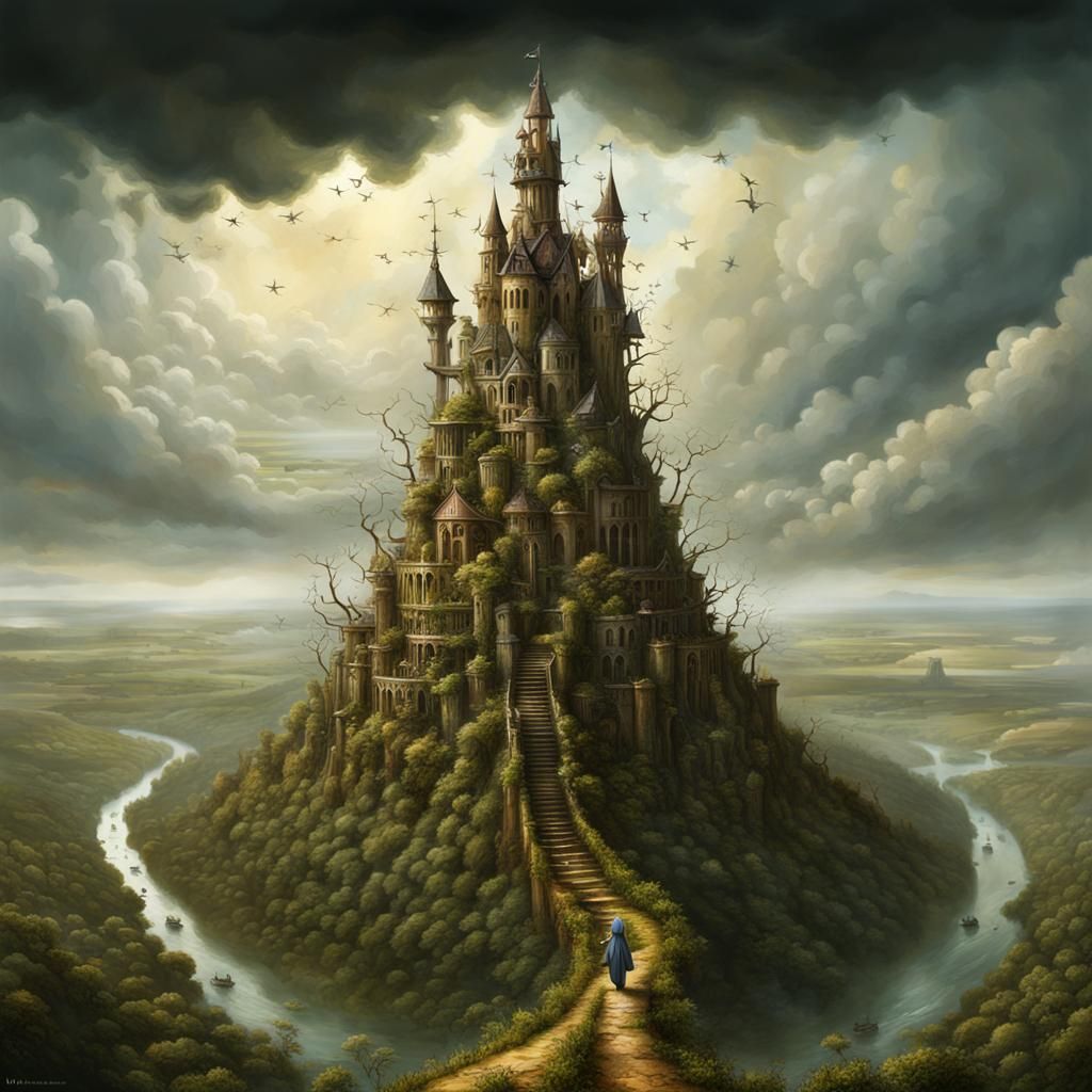 Detailed Post-Apocalyptic Chair Tower in the Clouds