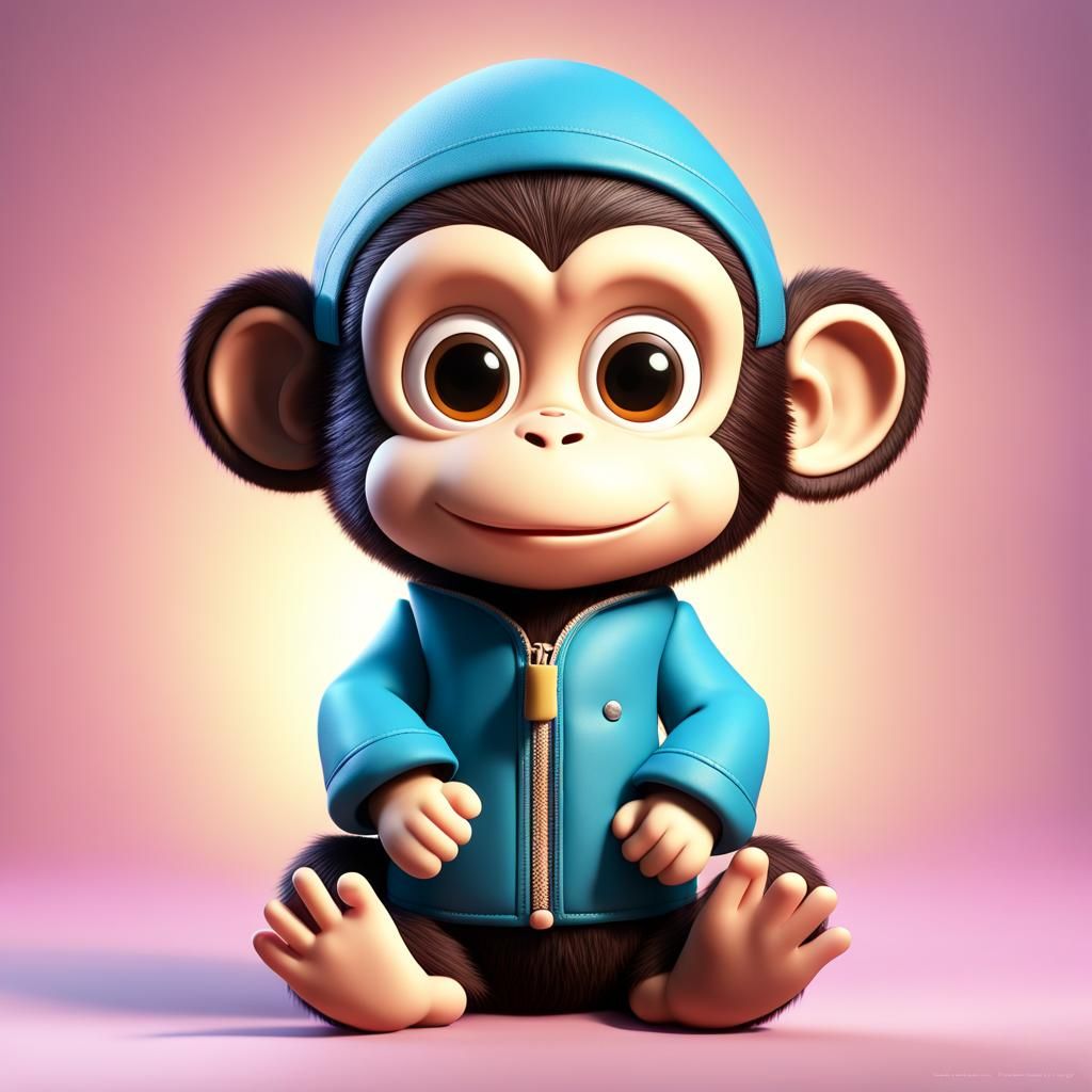 Monchhichi Toy Monkey in 3D Digital Art Style
