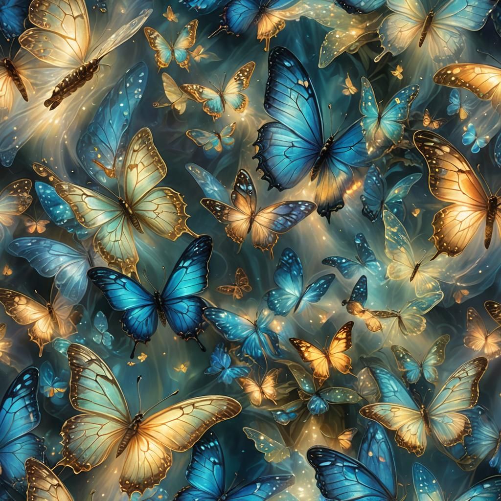 Iridescent Bioluminescent Butterfly Wings Close-Up
