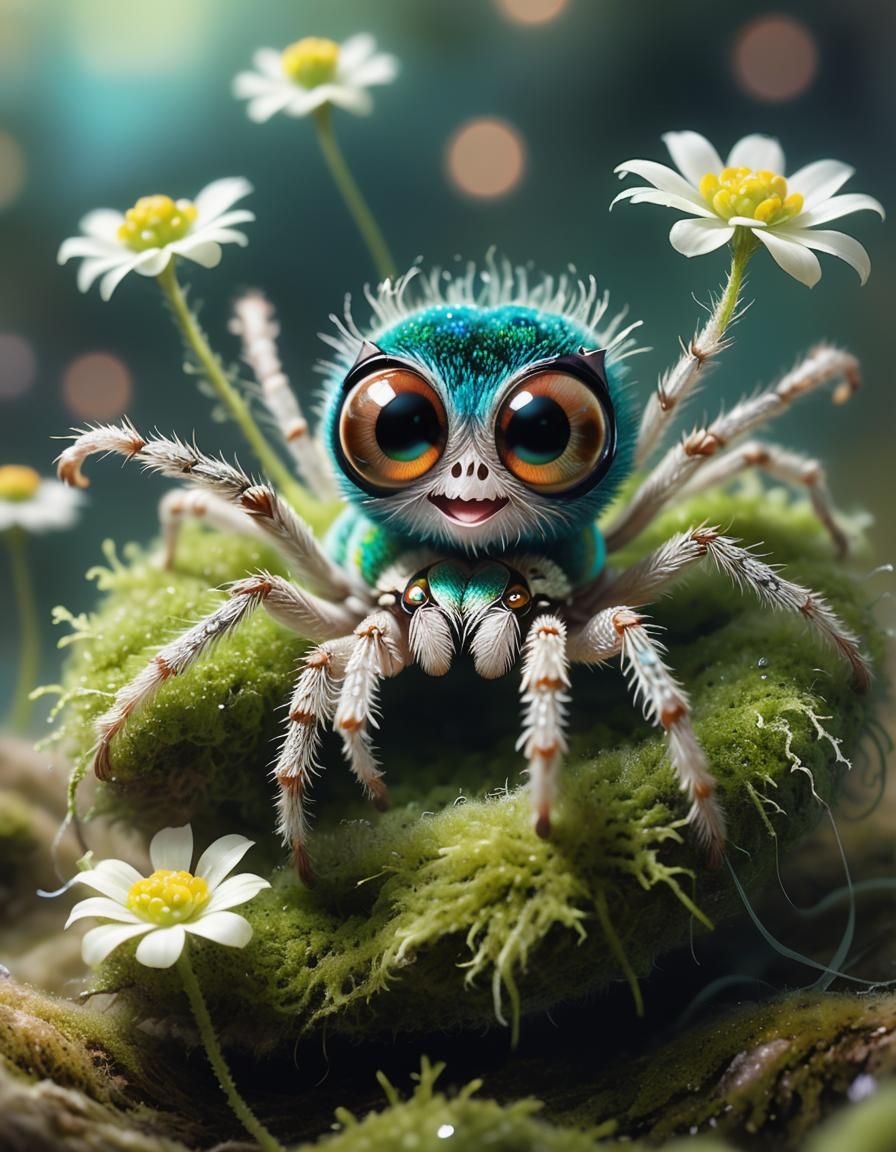 Dancing Peacock Spider in Dreamlike Pastel Illustration