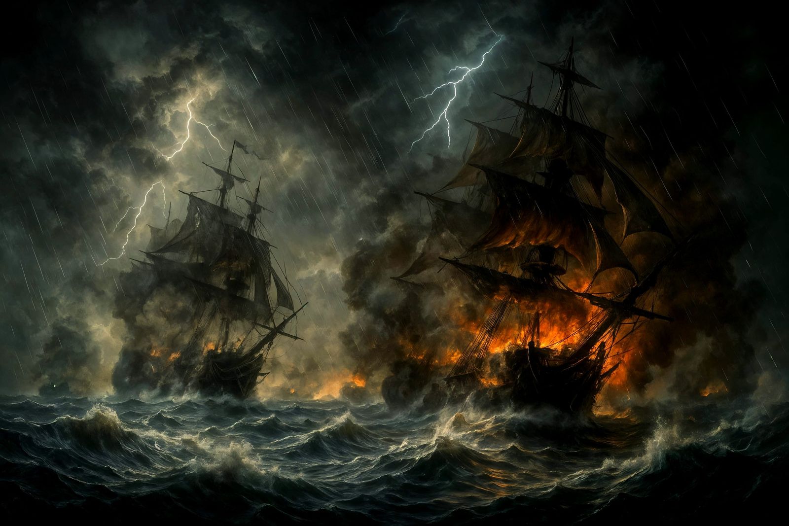 Dramatic 17th Century Naval Battle in a Storm